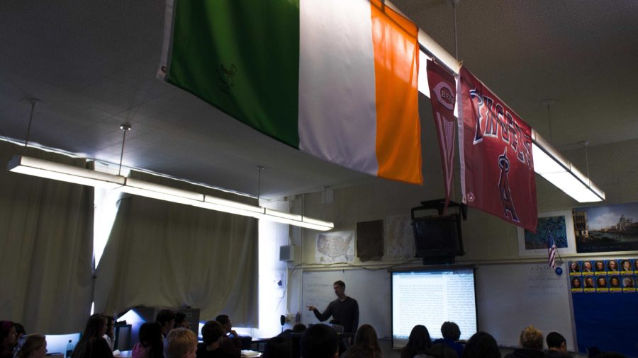 Mr.+Matthew+Doyle%2C+social+science+teacher%2C+displaying+the+flag+of+his+Irish+heritage.