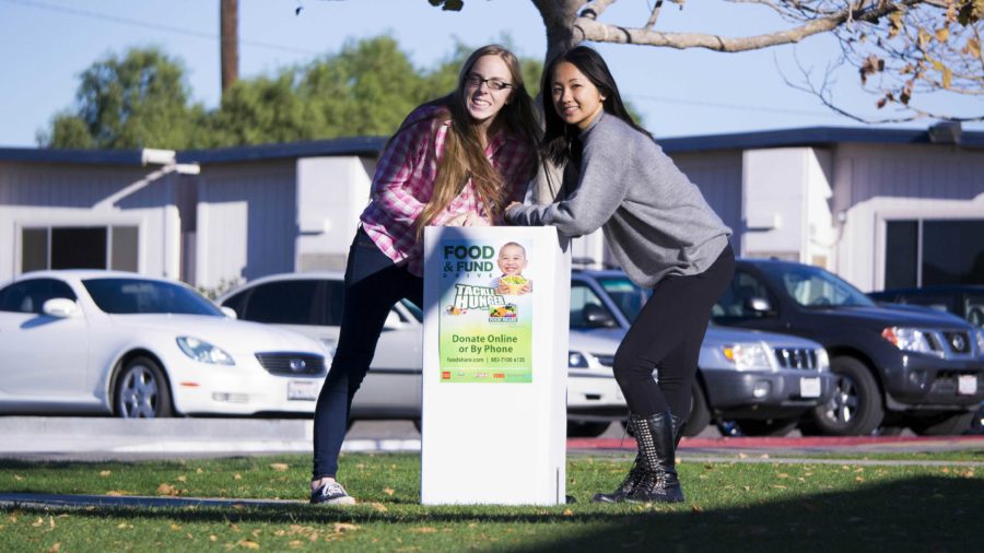 NSH club members, Alex Kallen and Ami Hayashi, are happy about the donations from the canned food drive so far.