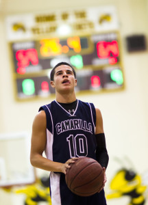 Jacob Alonzo, senior, licks his lips as he prepares to take a free throw shot at January 17's Oxnard game.