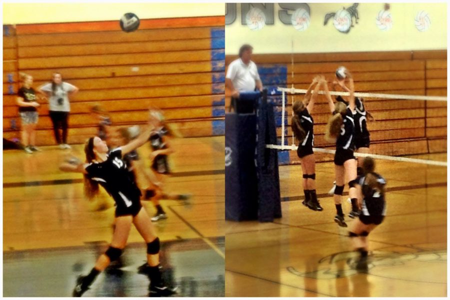 Megan+Wall%2C+left%2C+prepares+to+strike+the+ball+in+a+close+match+against+West+Ranch+High+School.