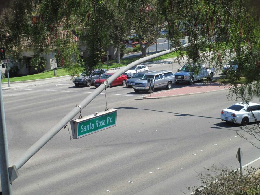 The intersection between Santa Rosa Road and Verdugo Way, where a student was hit by a moving vehicle while attempting to cross.