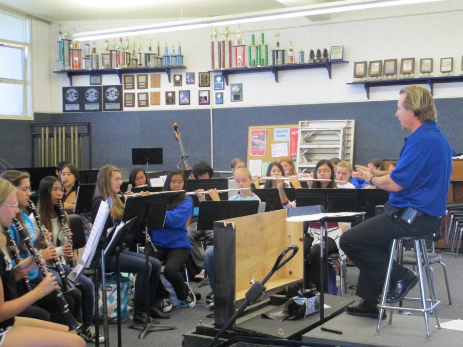 The ACHS Music Program practices for their annual Tootles and Noodle dinner, to be held this Friday at the Camarillo Community Center.