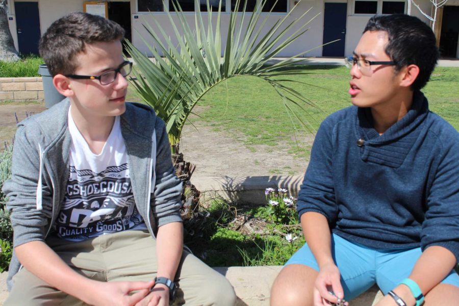 Michael Ma (right), who visited Germany on the GAPP program last year, converses with current German exchange student Matthias Collenberg (left).