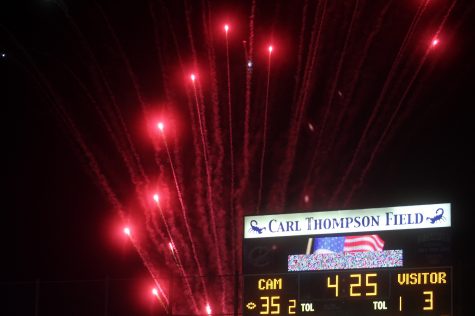A fireworks show was put on during halftime of the homecoming game to celebrate homecoming festivities.