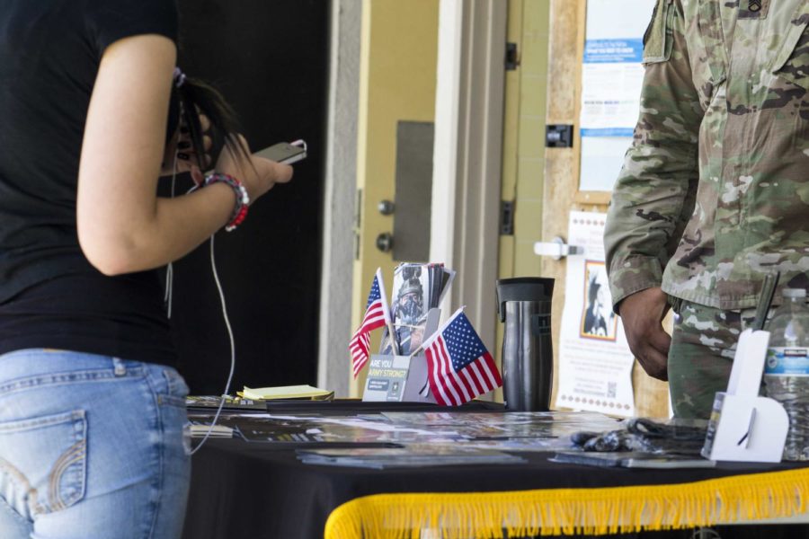 A U.S. Army stand is placed in front of the College and Career Center throughout the school year to inform students about joining the military in the future.