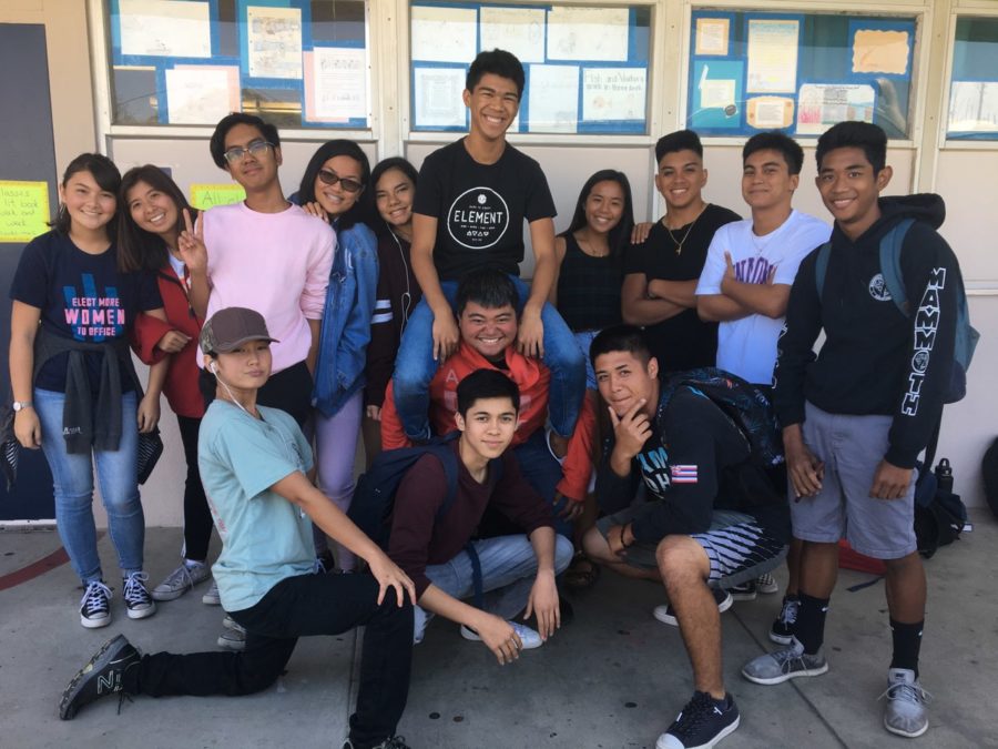 Photo by: Dante Bernhardt 
The Cam High Filipinx Club board members pose for a picture at lunch including Editor in Chief, Marcella Barneclo, and staff writers, Jonah Arellano and Enrico Magtoto.