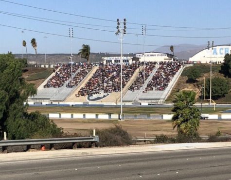 Cam High's students gather in the stadium on Nov. 8 to honor Sergeant Ron Helus after he was killed in the Thousand Oaks mass shooting.