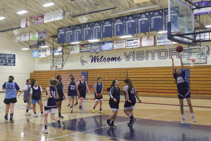 Girls+Basketball+practicing+at+the+Cam+High+gym.
