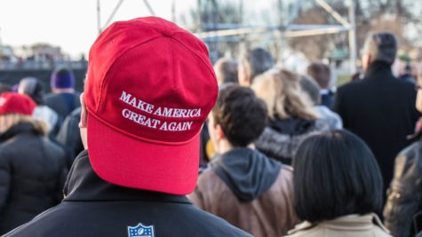 A supporter of Donald Trump wears a