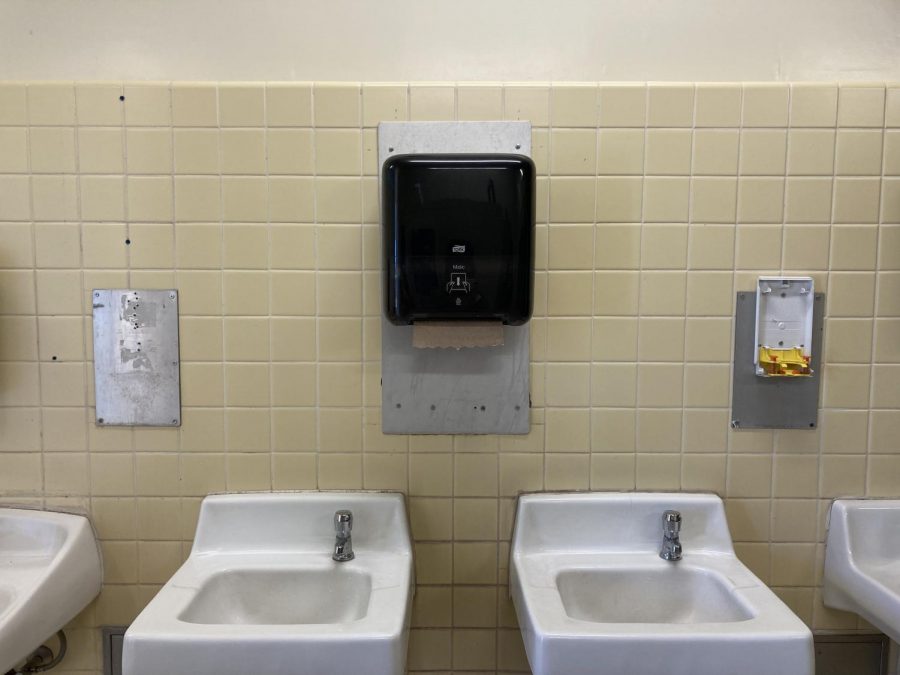 The soap dispensers in the girls C-building bathrooms are a few of the many victims of this new Tik Tok trend.