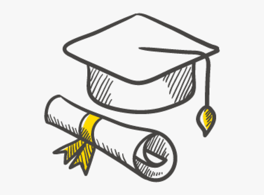 A drawing of a diploma and a graduation cap.